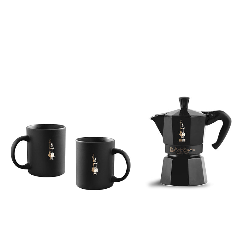 MOKA 6 Cup BLACK + 2 MUGS BLACK STAR EDITION SET